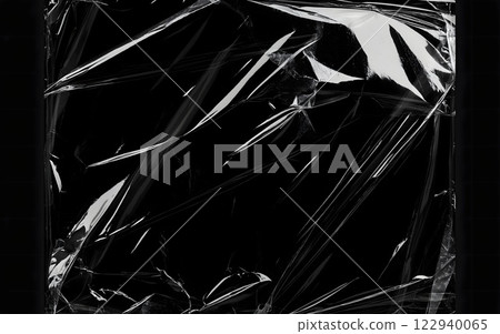 Abstract Black and White Texture with Wrinkled Plastic Wrap 122940065