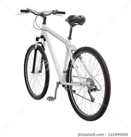 White bicycle, side back view isolated on white background, 3D illustration 122940068