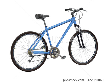 Blue bicycle, top back view isolated on white background, 3D illustration 122940069