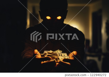 A man is holding a bunch of money in his hand A man is holding a bunch of money in his hand 122940272