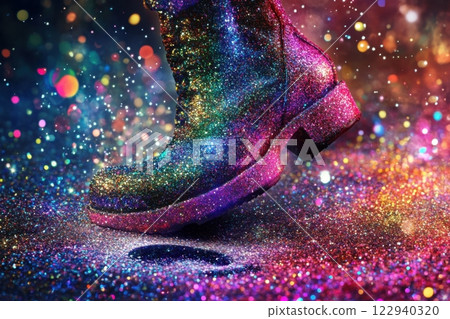 A colorful shoe with glitter on it 122940320