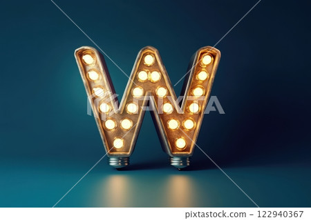 A lighted W is displayed on a blue background 122940367