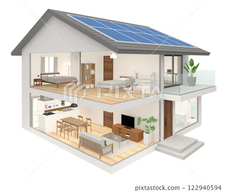 Bird's-eye view of a two-story house Solar panel 122940594