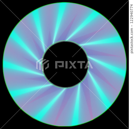Compact disc. Multi-colored reflections and glare on a circular information carrier. 122940774