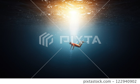 A Breathtaking Dive Ocean to Deep Space Transition Blending Two Dreamlike Worlds in One Stunning Image 122940902