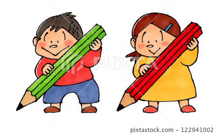 Boy and girl holding pencils 122941002
