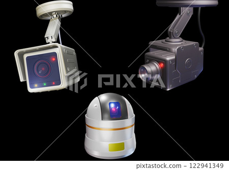 黑色背景中的安全攝影機分類（安全攝影機/監控攝影機） 122941349