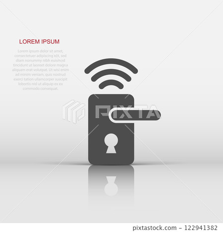 Wireless door lock sign icon in flat style. Smart home vector illustration on white isolated background. Remote system business concept. Wireless door lock sign icon in flat style. Smart home vector illustration on white isolated background. Remote system business concept. 122941382