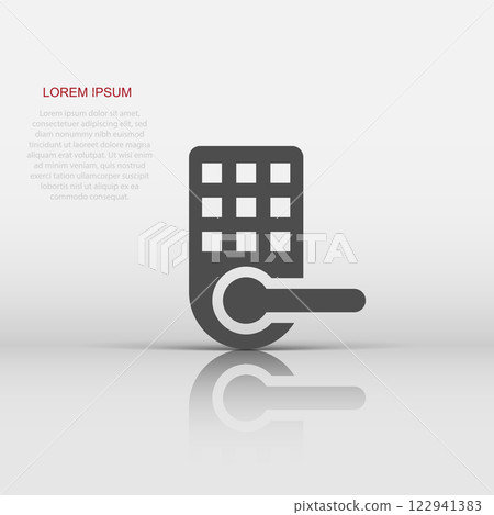 Wireless door lock sign icon in flat style. Smart home vector illustration on white isolated background. Remote system business concept. Wireless door lock sign icon in flat style. Smart home vector illustration on white isolated background. Remote system business concept. 122941383