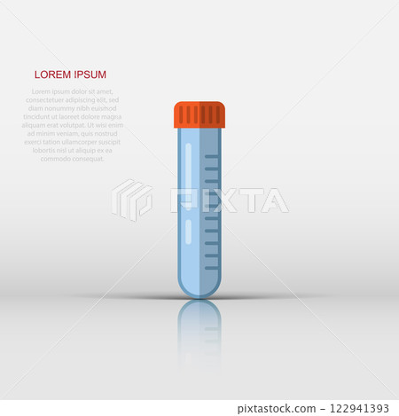 Chemistry beakers sign icon in flat style. Flask test tube vector illustration on white isolated background. Alchemy business concept. 122941393