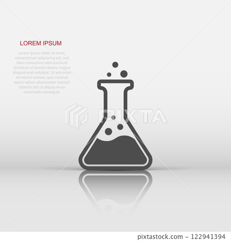 Chemistry beakers sign icon in flat style. Flask test tube vector illustration on white isolated background. Alchemy business concept. Chemistry beakers sign icon in flat style. Flask test tube vector illustration on white isolated background. Alchemy business concept. 122941394