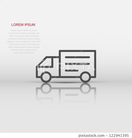 Delivery truck sign icon in flat style. Van vector illustration on white isolated background. Cargo car business concept. Delivery truck sign icon in flat style. Van vector illustration on white isolated background. Cargo car business concept. 122941395