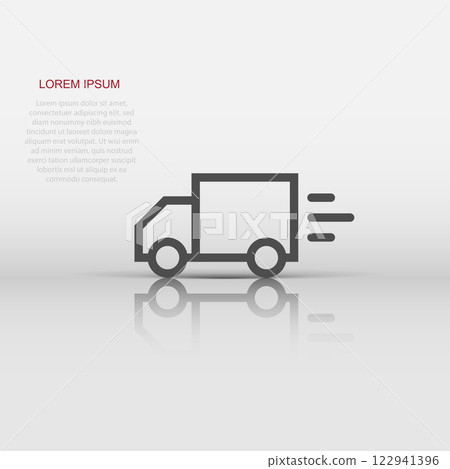 Delivery truck sign icon in flat style. Van vector illustration on white isolated background. Cargo car business concept. Delivery truck sign icon in flat style. Van vector illustration on white isolated background. Cargo car business concept. 122941396