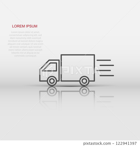 Delivery truck sign icon in flat style. Van vector illustration on white isolated background. Cargo car business concept. Delivery truck sign icon in flat style. Van vector illustration on white isolated background. Cargo car business concept. 122941397