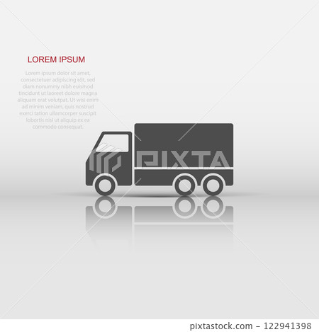 Delivery truck sign icon in flat style. Van vector illustration on white isolated background. Cargo car business concept. 122941398