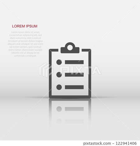 Checklist document sign icon in flat style. Survey vector illustration on white isolated background. Check mark banner business concept. 122941406