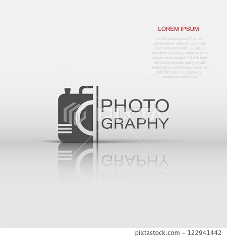Camera device sign icon in flat style. Photography vector illustration on white isolated background. Cam equipment business concept. 122941442