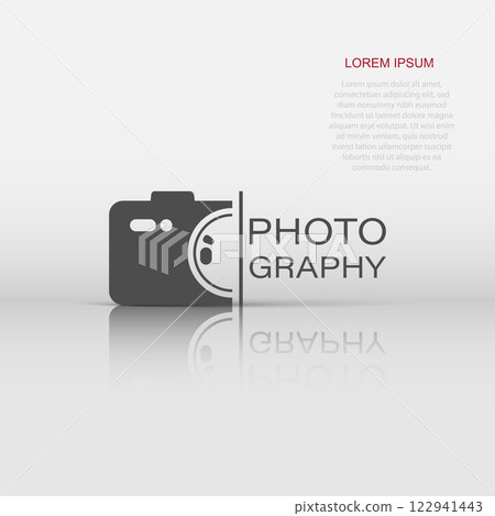 Camera device sign icon in flat style. Photography vector illustration on white isolated background. Cam equipment business concept. 122941443
