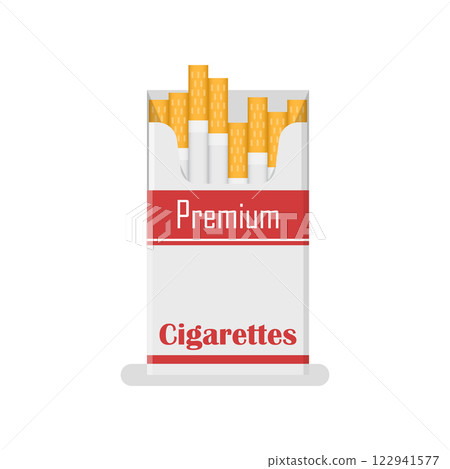 Packet of cigarettes icon in flat style. Smoking vector illustration on isolated background. Tobacco box sign business concept. 122941577