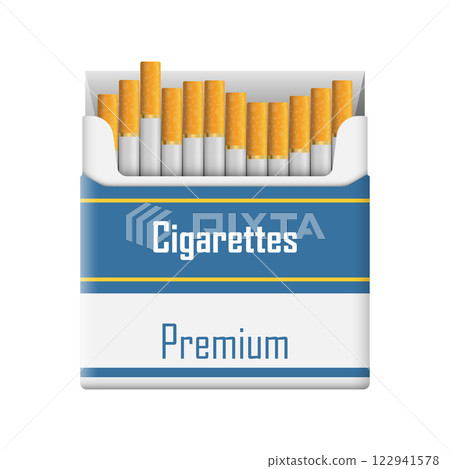 Packet of cigarettes icon in flat style. Smoking vector illustration on isolated background. Tobacco box sign business concept. Packet of cigarettes icon in flat style. Smoking vector illustration on isolated background. Tobacco box sign business concept. 122941578
