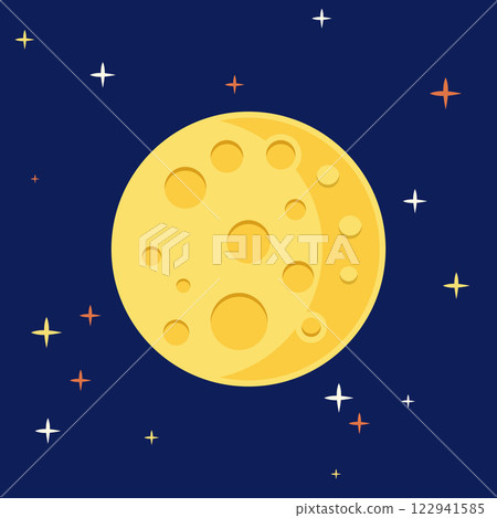 Full moon night icon in flat style. Lunar landscape vector illustration on isolated background. Astrology sign business concept. 122941585