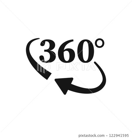 360 degrees icon in flat style. Rotate symbol vector illustration on isolated background. Angle view sign business concept. 122941595