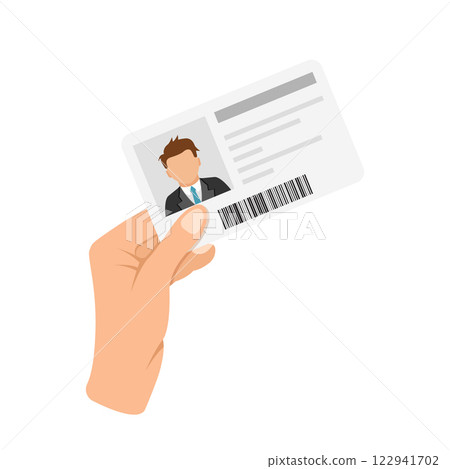 Hand holding driver license icon in flat style. Identification document vector illustration on isolated background. Profile card sign business concept. Hand holding driver license icon in flat style. Identification document vector illustration on isolated background. Profile card sign business concept. 122941702