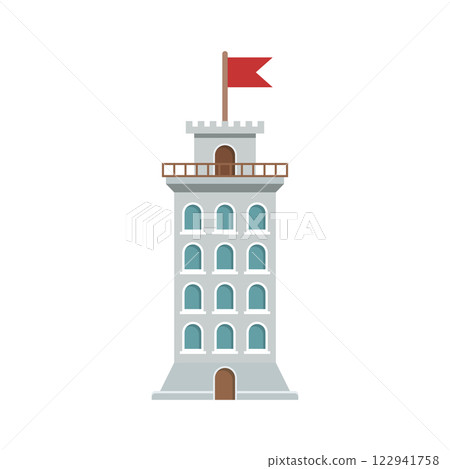 Castle tower icon in flat style. Medieval citadel vector illustration on isolated background. Stronghold building sign business concept. Castle tower icon in flat style. Medieval citadel vector illustration on isolated background. Stronghold building sign business concept. 122941758