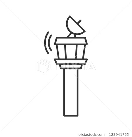 Flight control tower icon in flat style. Navigation monitor vector illustration on isolated background. Airport building sign business concept. 122941765