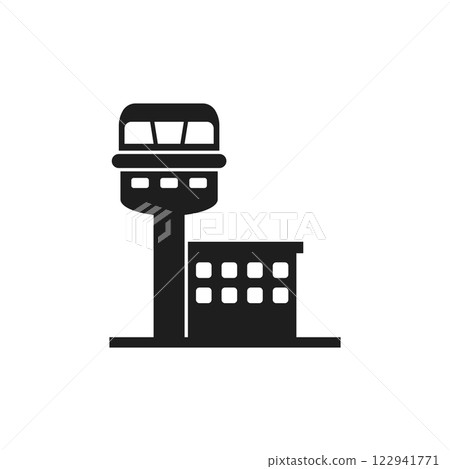 Flight control tower icon in flat style. Navigation monitor vector illustration on isolated background. Airport building sign business concept. Flight control tower icon in flat style. Navigation monitor vector illustration on isolated background. Airport building sign business concept. 122941771