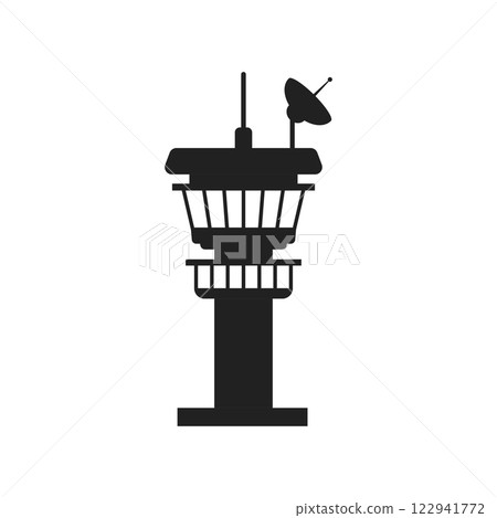 Flight control tower icon in flat style. Navigation monitor vector illustration on isolated background. Airport building sign business concept. Flight control tower icon in flat style. Navigation monitor vector illustration on isolated background. Airport building sign business concept. 122941772