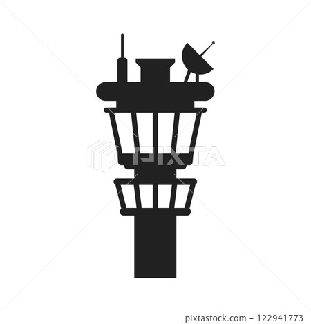 Flight control tower icon in flat style. Navigation monitor vector illustration on isolated background. Airport building sign business concept. Flight control tower icon in flat style. Navigation monitor vector illustration on isolated background. Airport building sign business concept. 122941773
