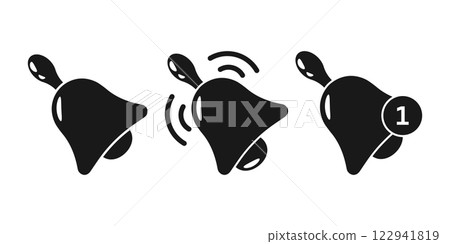 Notification bell icon set in flat style. Incoming inbox message vector illustration on isolated background. Ringing bell sign business concept. 122941819