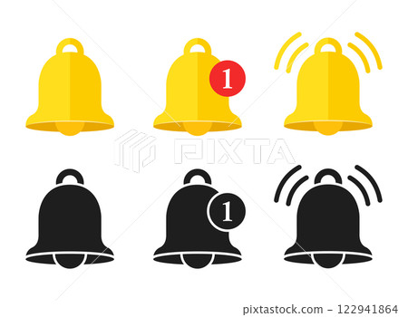 Notification bell icon set in flat style. Incoming inbox message vector illustration on isolated background. Ringing bell sign business concept. Notification bell icon set in flat style. Incoming inbox message vector illustration on isolated background. Ringing bell sign business concept. 122941864