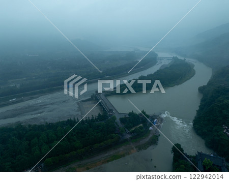 Aerial view of landscape in dujiangyan,Sichuan province,China Aerial view of landscape in dujiangyan,Sichuan province,China 122942014