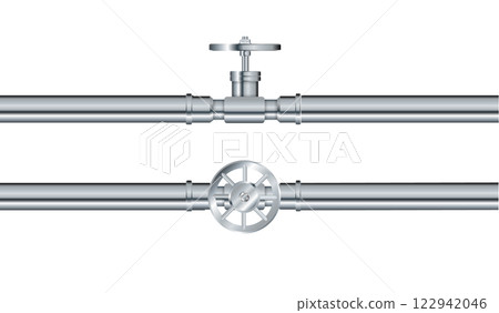 Pipe. Metallic pipes plumbing fittings. Industry pipeline. Vector 122942046