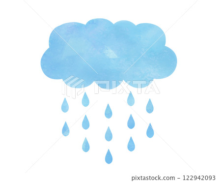 雨雲和雨滴的插圖素材，水彩，雨，淺藍色 122942093