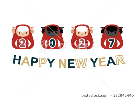 慶祝羊年的新年賀卡模板插圖,日式風格,2027 年 慶祝羊年的新年賀卡模板插圖,日式風格,2027 年 122942440