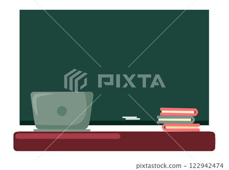 School blackboard with chalks near teacher's desk School blackboard with chalks near teacher's desk 122942474