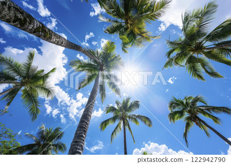 Palm trees against the sky. Generative AI 122942790
