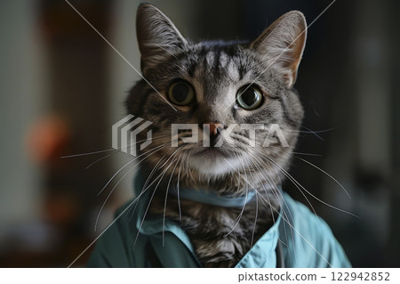 Cat doctor in a robe. Generative AI 122942852