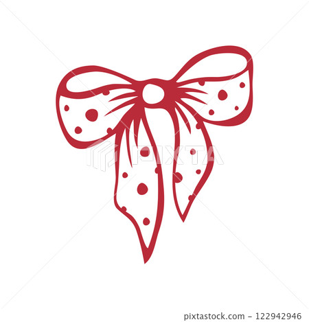 Red polka dot bow. Isolated vector EPS object. Line art hand-drawn illustration. Bouffant hair accessory. Coquette core. Decorative element for romantic invitations, greeting, wedding. Outline sketch. Red polka dot bow. Isolated vector EPS object. Line art hand-drawn illustration. Bouffant hair accessory. Coquette core. Decorative element for romantic invitations, greeting, wedding. Outline sketch. 122942946