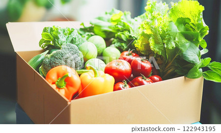 一組裝在紙箱裡的新鮮蔬菜 122943195