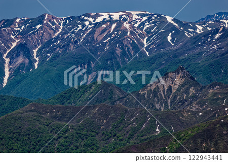 從谷川山脈的萬太郎山望去,大源太山和卷畑山的殘雪 從谷川山脈的萬太郎山望去,大源太山和卷畑山的殘雪 122943441