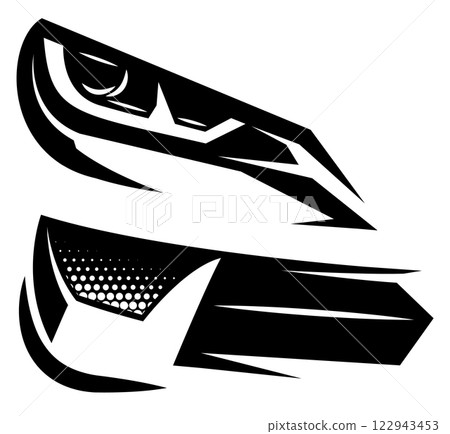 A bold and dynamic illustration of a car's headlights with sharp lines and intricate details creating an intense and futuristic look A bold and dynamic illustration of a car's headlights with sharp lines and intricate details creating an intense and futuristic look 122943453