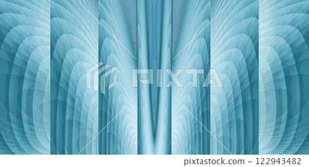 Image of a corridor decorated with multiple layers of glacier-colored blue and white drapes 122943482