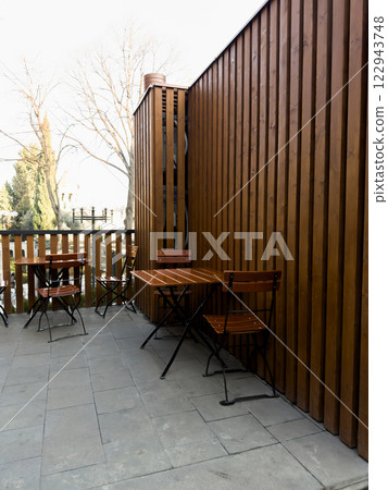 Nice outdoor cafe made of wood 122943748