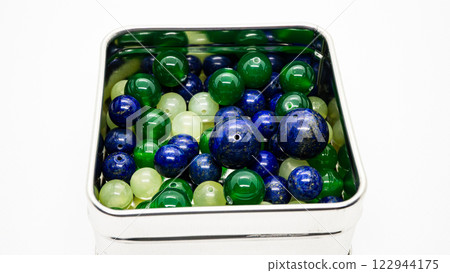 Small treasure chest (green onyx, prehnite, lapis lazuli) 122944175