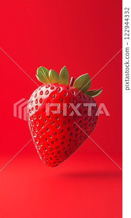 Vibrant Red Strawberries Close-Up on Solid Red Background 122944332
