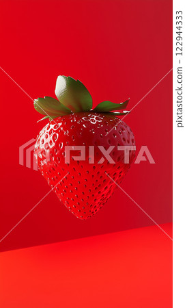 Close-Up of Vibrant Red Strawberries on Solid Red Background 122944333